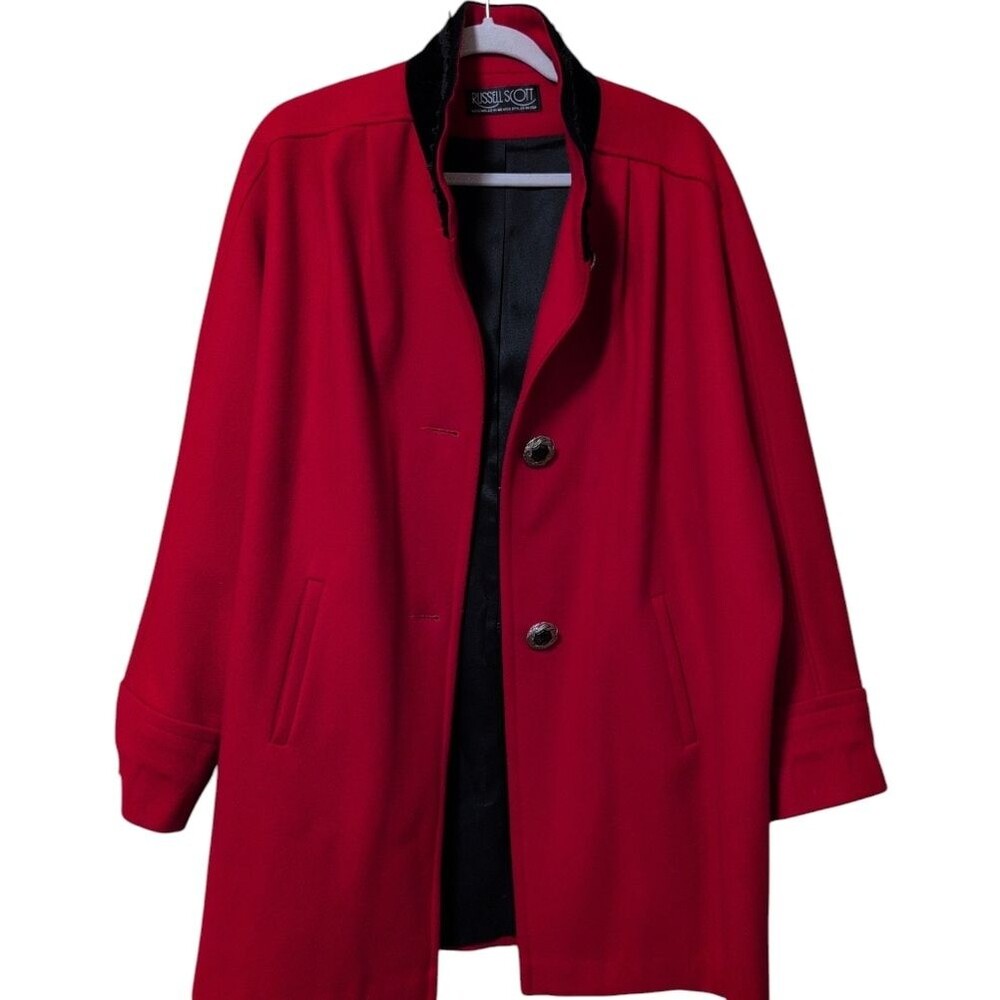 Vintage Russell Scott Red Wool Blend Coat velvet collar decorative buttons size